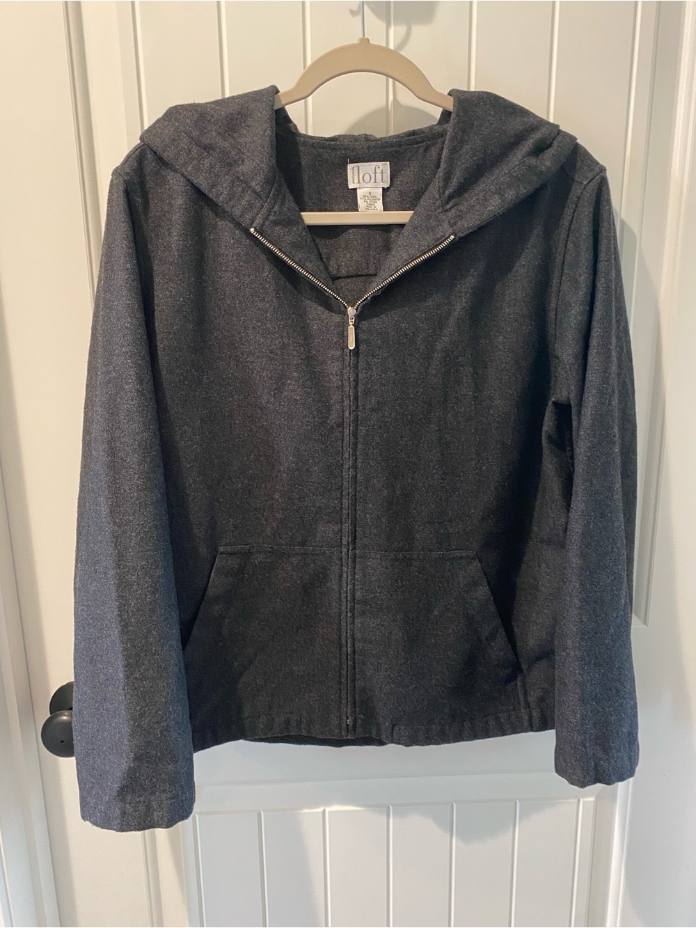 LOFT Charcoal Hooded Zip-Front Utility Jacket